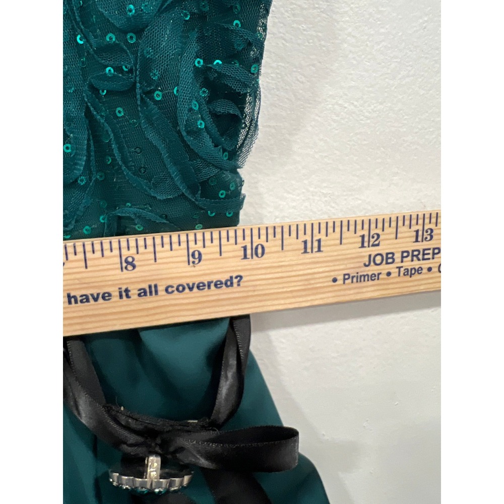 Amy Byer Dress Girls Emerald Green Sequin Tulle Tiered Bubble Formal Dress SZ 7 - Picture 5 of 10